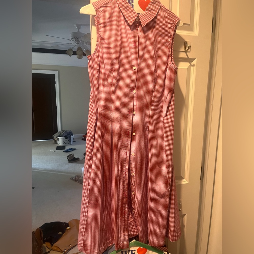 Talbots gingham shirt dress. Very flattering.